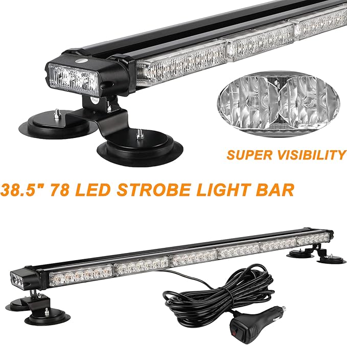 ASPL 38.5" 78 LED Strobe Light Bar Double Side Flashing High Intensity Emergency Warning Flash Strobe Light with Magnetic Base for Safety Construction Vehicles Tow Trucks Pickup (Amber)