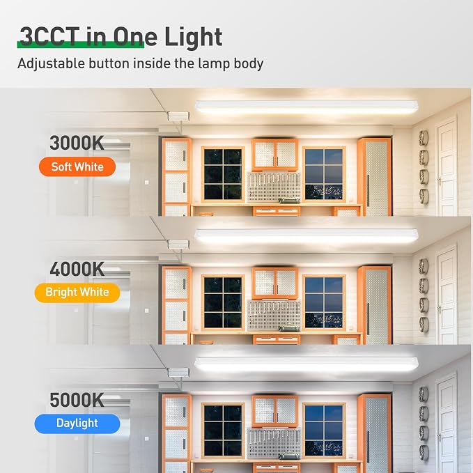 ALUSSO® 3CCT 3000K/4000K/5000K Adjustable LED Wraparound Light, 4FT 40W LED Shop Lights, Low-Profile Flush Mount Ceiling Light Fixture for Kitchen, Closet, Garage, Office, Hallway, 2Pack