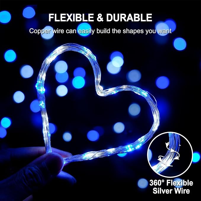 JMEXSUSS 2 Pack 33ft 100 LED Fairy Lights Battery Operated, Blue and White | Christmas Lights with Remote, Timer, 8 Modes, Battery Powered Twinkle String Lights for Bedroom Christmas Tree Mantel Decor