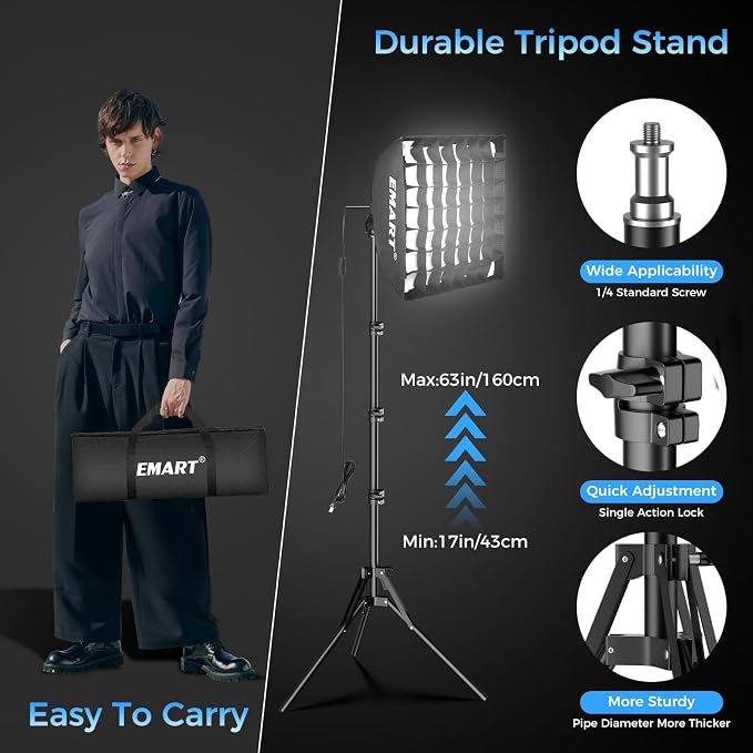EMART Softbox Lighting Kit with Grid, 50W 16"x16" Soft Box for Photography | Pull Softbox, 3000K-6000K LED Bulb with Remote/APP Control, Photography Lighting for Video Recording,Streaming,Portrait 2Pack