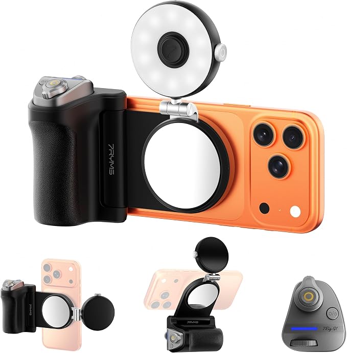 7RYMS 7Rig G1 Camera Grip & 7Lite L1 Selfie Light Creator Kit | Compatible with iPhone and Android. Perfect for Photography, Vlogging, Zoom Meeting, Selfies and Video Creation (Black)