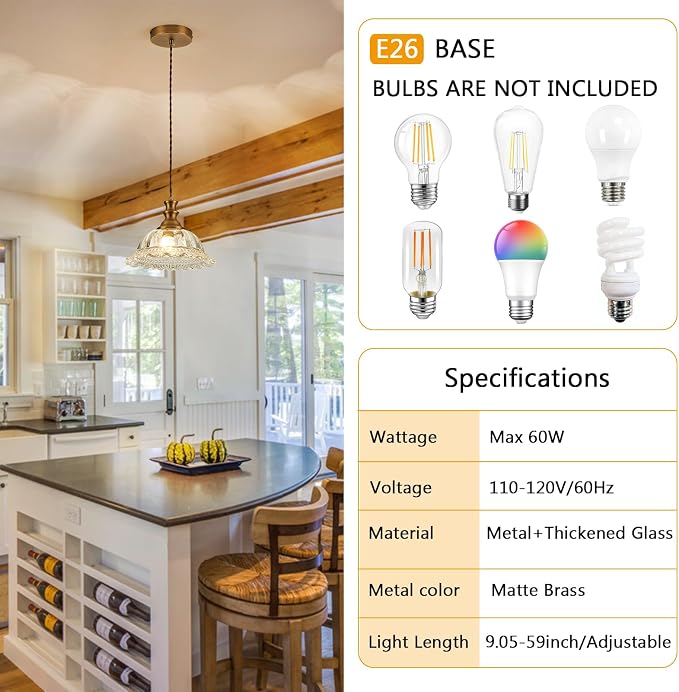HDDFL Glass Pendant Lights Modern Pendant Lighting Fixtures 11.8 in Brushed Finish Hanging Lamp for Kitchen Island Bedroom Dining Room Coffee Shop Hallway Hotel Living Room