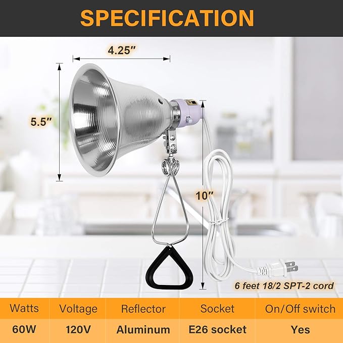 Simple Deluxe Clamp Lamp Light 60 Watt with 5.5 Inch Aluminum Reflector (no Bulb Included), 6 Feet Cord, 2 Pack, White