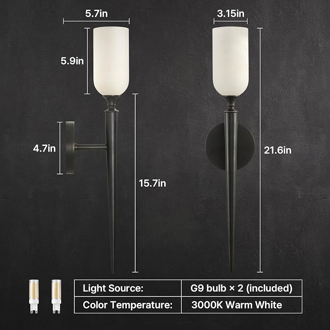 21.6" Alabaster Sconces Set of 2, Antique Oil Rubbed Bronze Brass | Natural Spanish Alabaster, Handcrafted Solid Brass, Refined Material Pairing, Unique Marble Veining, Refined Vintage Style