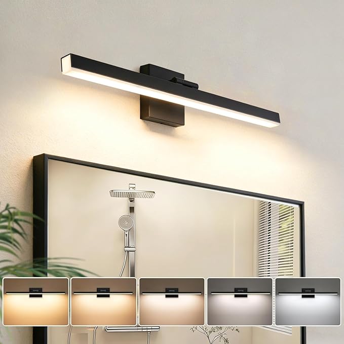 IZORRO Modern Bathroom Vanity Light 16 inch, Rotatable, 12W Dimmable Led Bathroom Light Fixture Over Mirror, Black Vanity Light Bar (5 Color Temperature)