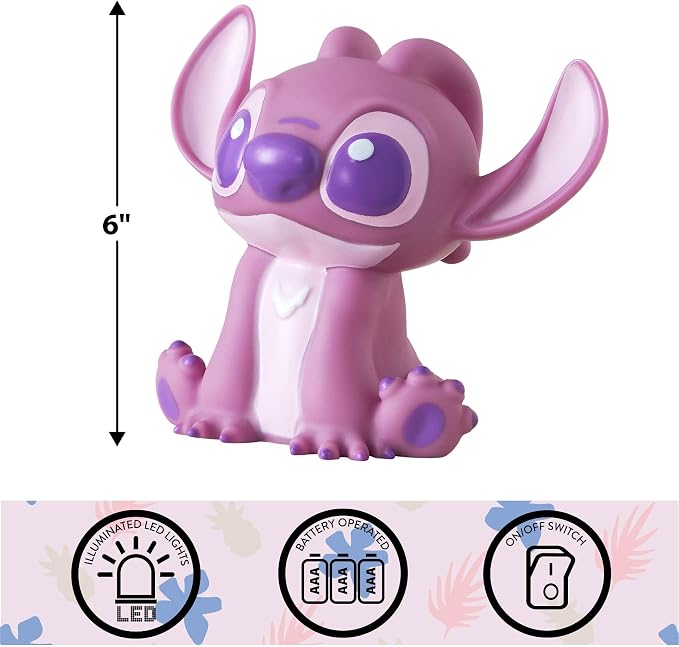 Idea Nuova Disney Stitch Angel Squishy Night Light 6" LED Soft Mood Lamp for Decor, Kids Bedrooms, Collectors & Gift Giving