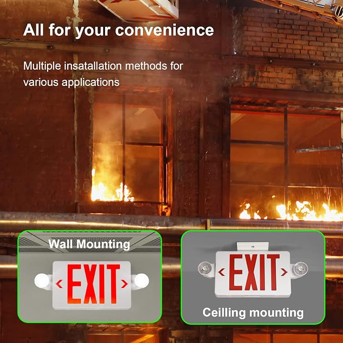 TANLUX Red Exit Sign with Emergency Lights, LED Emergency Exit Light with Battery Backup, UL Listed, AC 120/277V, Commercial Emergency Lights Combo for Business - 4 Pack