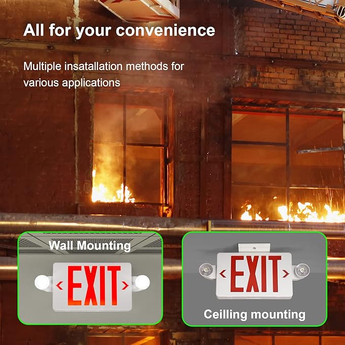 TANLUX Red Exit Sign with Emergency Light, LED Exit Light with Battery Backup, UL Listed, AC 120/277V, Commercial Emergency Lights Combo - 1 Pack