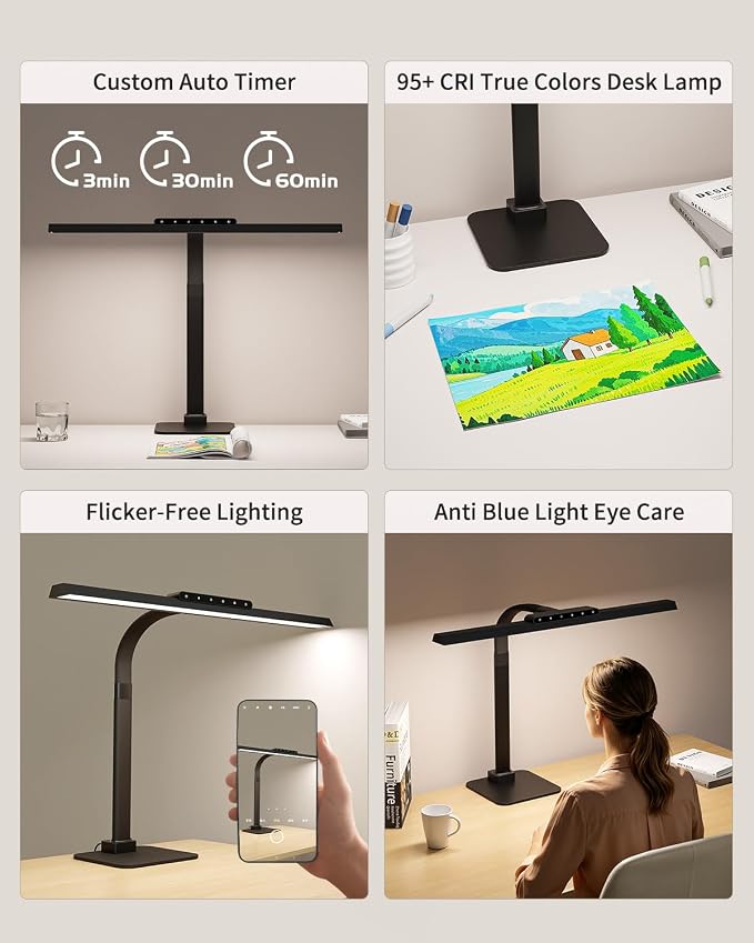 Architect Desk Lamp for Office, Bright Gooseneck Light with Stable Base | 24W Gooseneck Eye-Caring Touch Control Desk Lights, Dimmable Brightness & Color Computer Lights for Desktop