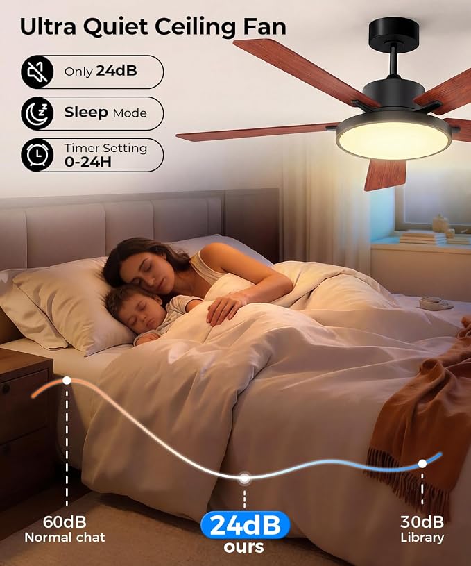 RGBCW Smart 52" 2600LM LED Ceiling Fan Light with Remote, Brown | Alexa/Google/App Control, Reversible DC Motor, 6 Speeds & 2 Fan Modes, Dimmable, Quiet Fan for Bedroom, Living & Gaming Room