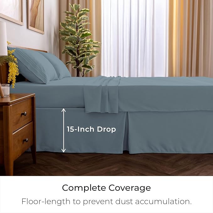 Mellanni Bed Skirt Queen Size - Tailored Drop Bed Skirting | 15-Inch Pleated Dust Ruffle - Hotel Luxury Bedding - Wrinkle, Fade, Stain Resistant - 1 Bedskirt (Full, Spa Blue)