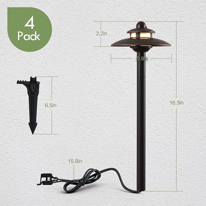 LITFIT Low Voltage Landscape Lighting, 3CCT (2700K/3000K/4000K) 12V 3.87W 83lm Pathway Lights, Oil Rubbed Bronze Die-Cast Aluminum Hardwired Walkway Light with Connectors for Garden Yard, 4 Pack