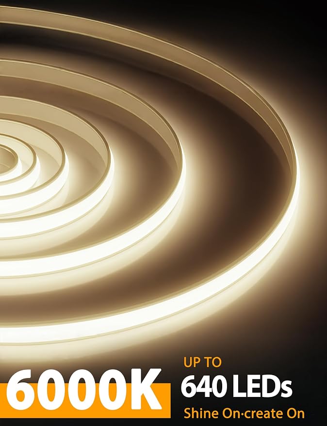 Lamomo COB LED Strip Lights 6.56Ft, Natural White Dimmable Self-Adhesive Led Rope Light with Remote, Flexible Cuttable Waterproof 3000K Silicone Neon Tape Light for Bedroom, Cabinet, 10mm Width
