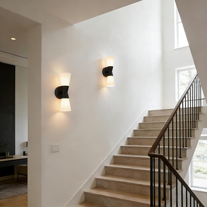 Bathroom Wall Sconce, Modern Indoor Vanity Light Fixtures 13", Up Down Lighting, Wall Mount Lamp for Living Room Bedroom Hallway Stairway Fireplace Mirror E26 Base 1PC White&Black