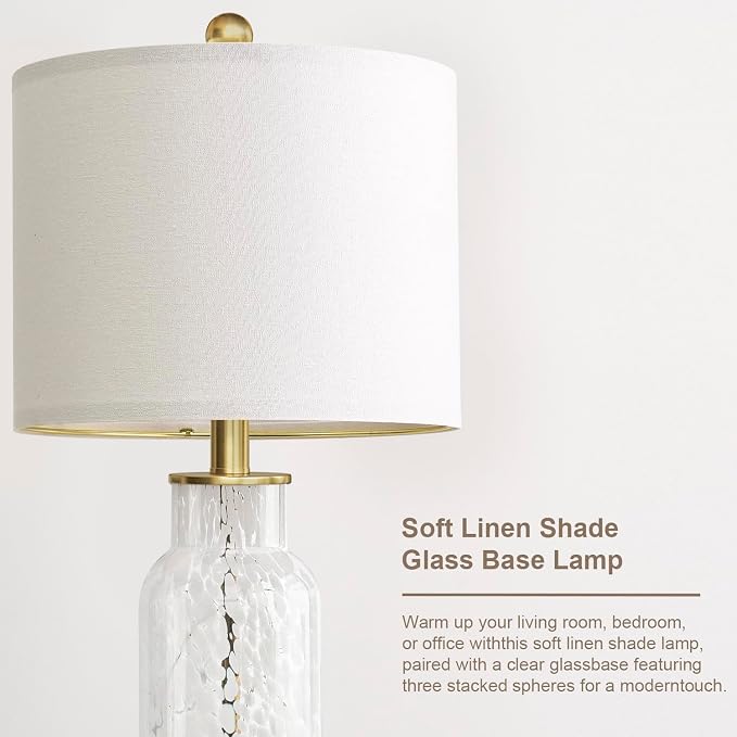 22" Glass Table Lamps Set of 2, White Modern Bedside Lamp with LED Night Light for Living Room, Nightstand Lamp with USB Ports for Bedrooms, Study Room, End Table(2 Bulbs Included)