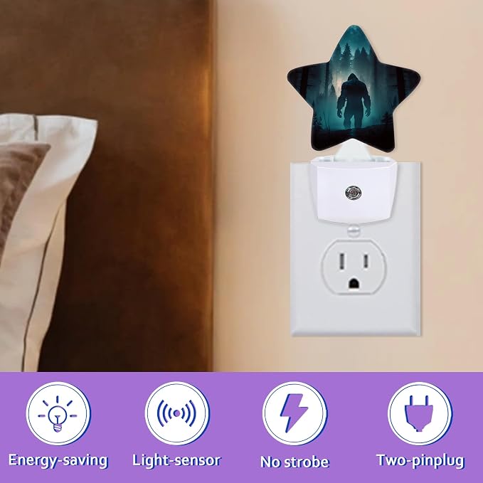 Bigfoot Night Lights Plug Into Wall,Fantasy Forest Dusk to Dawn Light Sensor Night Light for Kids, Energy Efficient Sleep Friendly Lamp for Bedroom Bathroom Nursery