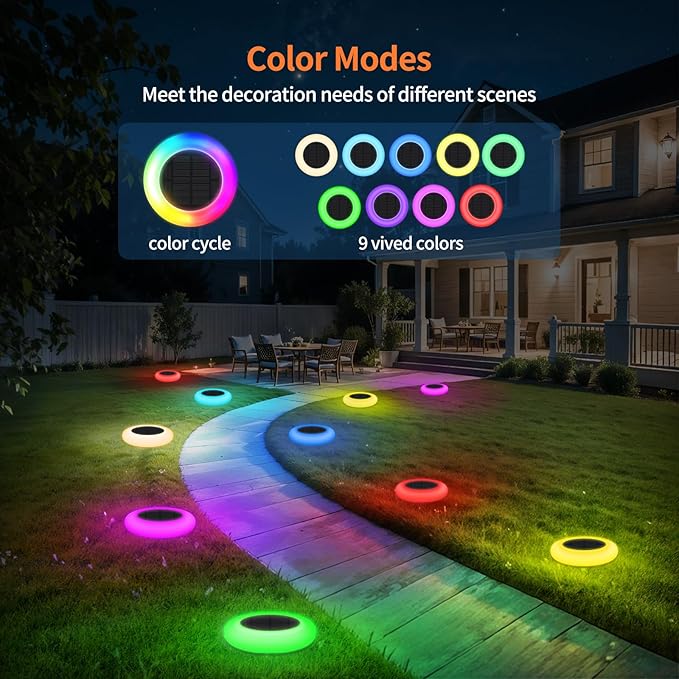 Colorful Solar Lights Outdoor, Color Changing Solar Lights with Remote, Colorize Pathway Lights Solar Garden Lights for Landscape Walkway Patio Yard Pool Garden