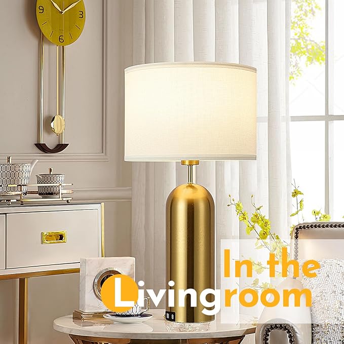Gold Lamps Set of 2 Touch Control 3-Way Dimmable Bedside Nightstand Lamps Bedroom Lamps Modern White& Gold Table Lamp with USB Type C Ports Tall Lamps for Living Room End Table Home Office