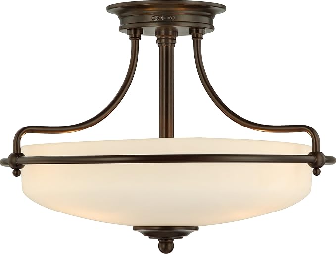 Quoizel Griffin 17" Semi-Flush Mount Ceiling Light, Palladian Bronze | 3-Light, Opal Etched Glass, ETL Damp Rated, Transitional Style