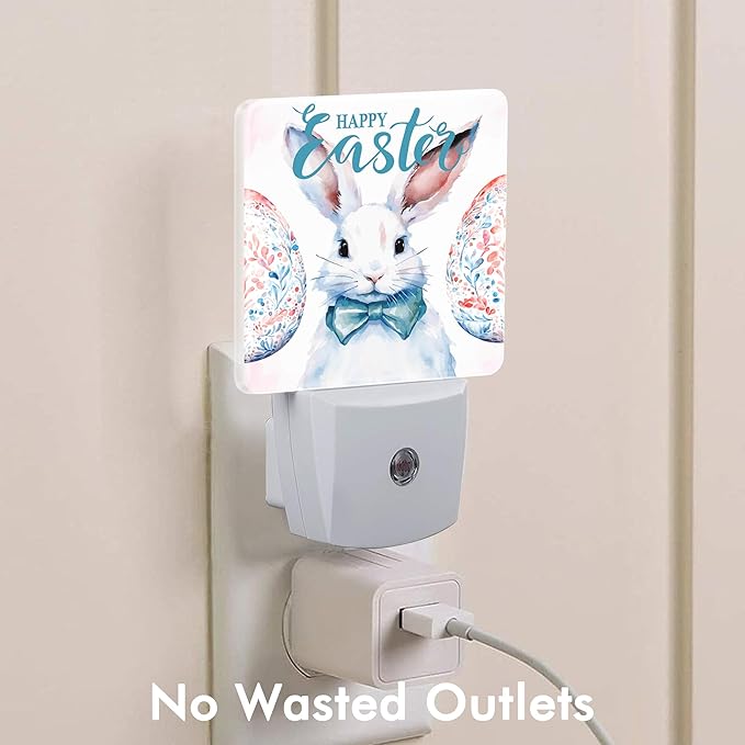 Happy Easter Eggs Rabbit Night Light,Night Light Plug into Wall with Dusk to Dawn Sensor Cute Nightlight for Women Men Boys Girls Room,Hallway,Nursery,Kitchen,Stairs,Bathroom,Bedroom Decor