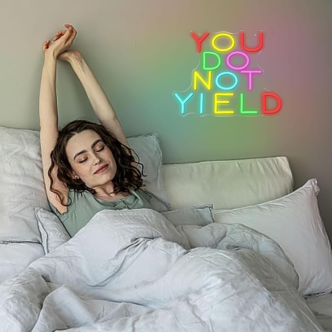 You Do Not Yield Neon Sign for Wall Decor Colorful Letter Neon Light Dimmable Inspirational LED Light Up Sign for Bedroom House Gym Club Party