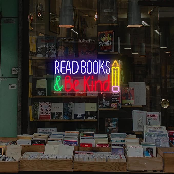 Read Books and Be Kind Neon Sign, Neon Signs for Wall Decor, Dimmable Led Signs for Bedroom, Light Up Signs for Reading Room Classroom Book Party Library Decoration Bookish Decor Gifts
