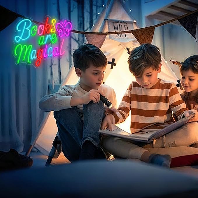 Books Are Magical Neon Sign, Neon Signs for Wall Decor, Dimmable Led Signs for Bedroom, Light Up Signs for Classroom Reading Room Book Party Library Decoration Decor 14.57 x 12.6 inch