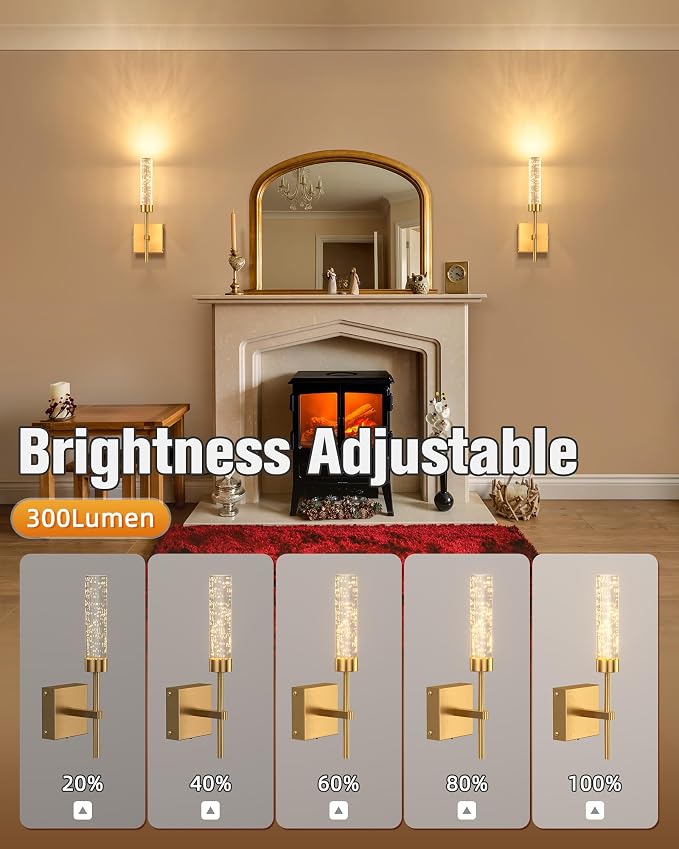 Crystal-Inspired Bubble Wireless Wall Sconces, 10000mAh Battery Operated Wall Sconces Set of 2, 3 Color Temps Rechargeable Wall Lights with Remote, Dimmable Wall Lamp for Living Room Bedroom