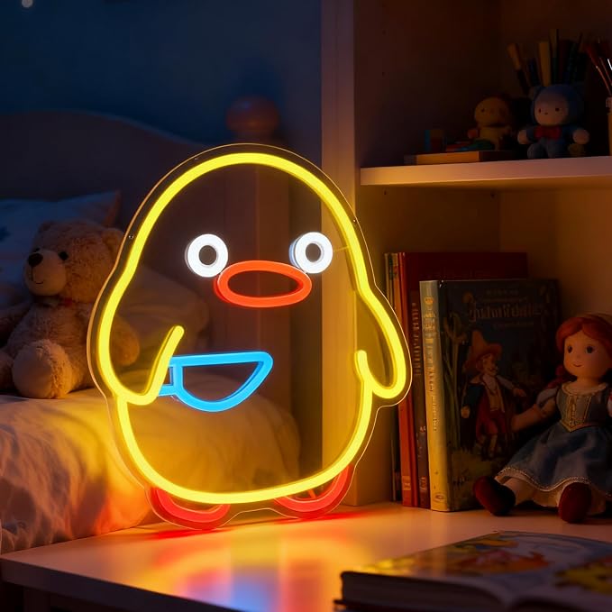 Duck Neon Sign USB Powered Dimmable Cute Yellow Duck LED Wall Light | Cool Duck Neon Light for Game Room Kids Room Bedroom Living Room Nursery & Pet Store Decor Animal Neon Sign Birthday Gift
