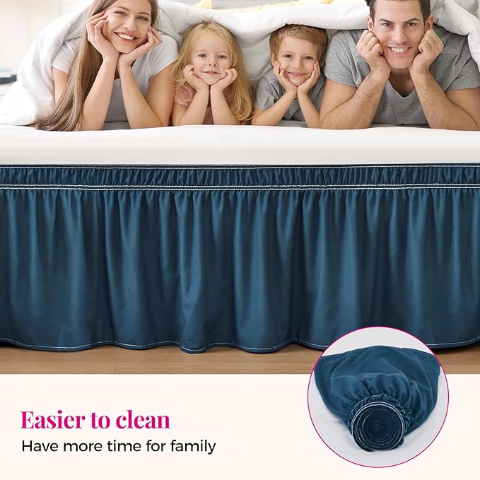 RIMELA Dusty Navy Bed Skirt King Size 18 Inch Drop, Wrap Around Elastic Bedskirt, Dust Ruffle for Adjustable Bed Base Machine Washable Easy to Install Bed Skirts