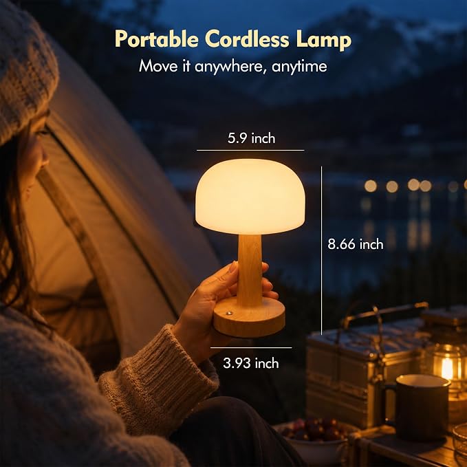 Spa-Like Shower Lamp, IP65 Waterproof Cordless Table Lamp, Wood Grain | Rechargeable Shower Light for Inside Shower with Touch Control Dimmable, 3CCT Mood Light for Bathtub, Patio, Outdoor