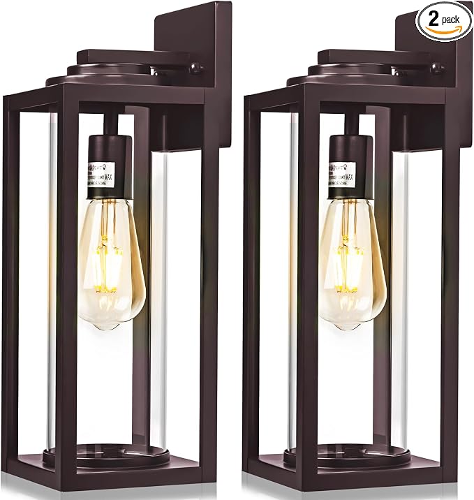 FILIYANO 16in Large Outdoor Wall Lights for House, Oil Rubbed Bronze,2 Pack | Anti-Rust, Waterproof, Brown Exterior Lanterns with Clear Glass, Modern Farmhouse Sconces for Garage, Porch, Front Door