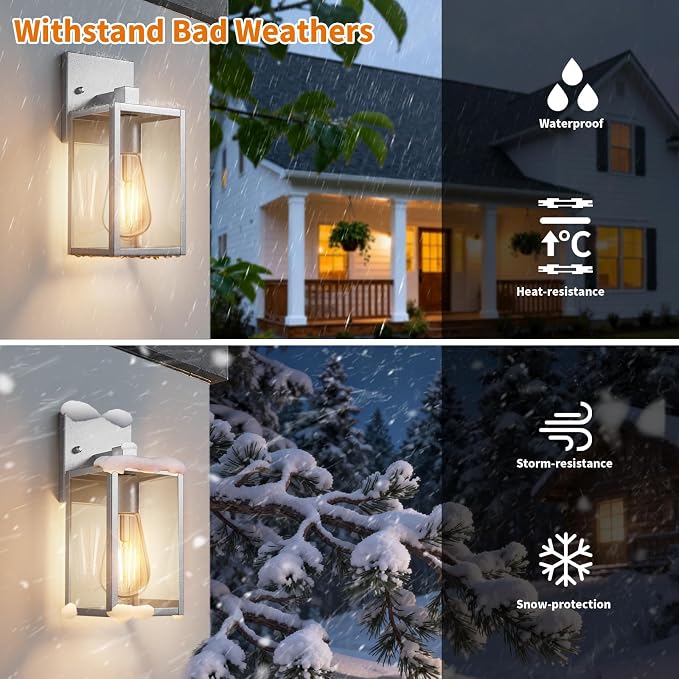 2 Pack Silver Outdoor Wall Sconce Lights Wall Mount, Waterproof Exterior Lighting Fixtures, Outside Front Porch Lights for House, Outdoor Lantern Lamp, Coach Light for Garage Entryway