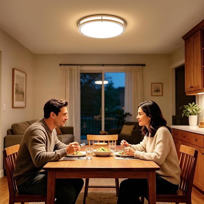 LED Ceiling Light with Remote 16 Inch Flush Mount Ceiling Light Fixture, 32W 3000K-6000K Adjustable Color Temperature, Dimmable Lighting Fixtures for Kitchen Bedroom Hardwired Installation