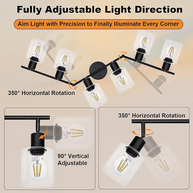 HiBay 6-Light Black Track Lighting Fixture Ceiling, Adjustable Spotlights | Rotatable & Flexible, Modern Farmhouse Industrial, for Kitchen, Living Room, Commercial Use, E26 Base