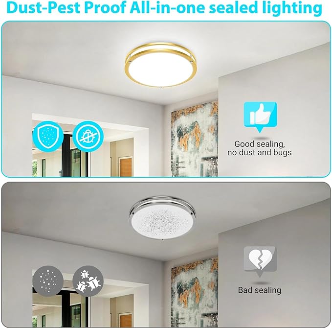 libtit 13 Inch Flush Mount Ceiling Lights, Dimmable 3000K-6500K Adjustable LED Ceiling Light, 24W Round Slim Light Fixture Gold for Kitchen Bedroom Bathroom Hallway-2 Pack
