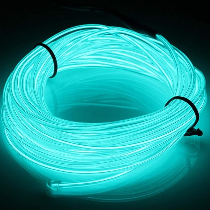JIGUOOR USB Rechargeable EL Wire 32.8ft/10m (5mx2) Bright Neon Light Strip 360° Illumination Neon Tube Rope Lights for DIY, Festival, Party Decoration, Halloween, Chrismas (32.8ft/10M, Light Blue)