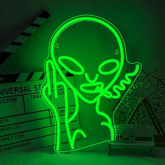 Green Alien LED Neon Signs for Wall Decor Shop Bar Pub Man Cave Game Room Decor Hip Hop Party Signs For Green Bedroom Wall Decor Birthday Party Funky Aesthetic Room Decor