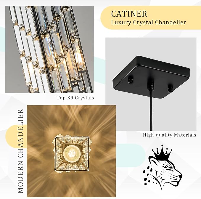 CATINER Black Crystal Pendant Light, Mini Hanging Light, E26 | Black crystal pendant light with adjustable 59" cord, E26 base, dimmable, ideal for kitchen island lighting