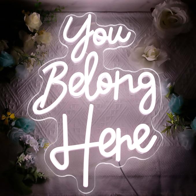 Allball You Belong Here Neon Signs for Wall Decor, Motivational Neon Sign Inspirational Quote Neon Light LED Classroom Decor, for Bedroom Salon Bar Home Wall Decor Classroom Decor Party(16.1 *10.6In)