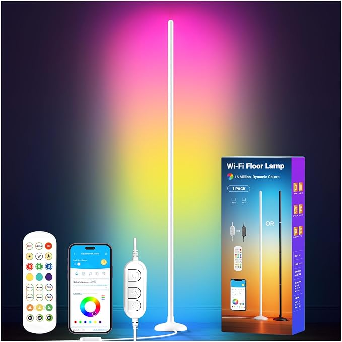 DAYBETTER Floor Lamp Mood Lighting Set, 420 Lumens Standing Lamp 24W with Music Rhythm Sync, 2.4G WiFi Remote & APP Floor Lamp for Bedroom Gaming Room Decor Smart RGB LED Corner Lights