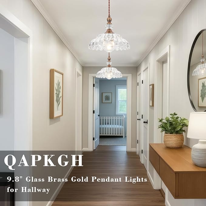 9.8" Small Vintage Pendant Lights for Kitchen Island | Brass Gold Hanging Pendant Lighting Fixture, Petal-shaped, for Dining Room Hallway Bedroom