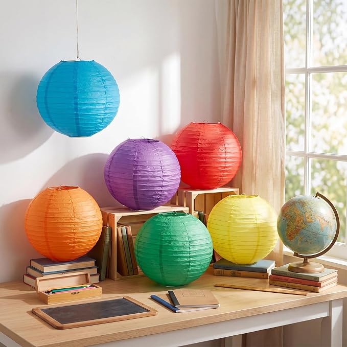 12 Pcs 10 Inch Hanging Paper Lanterns Party Decorations Colorful Rainbow Classroom Decor for Birthday Back to School Party Decoration for Classrooms Wedding Birthday Ceilings