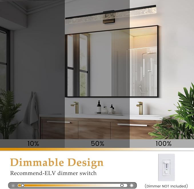 AIJIASI Bathroom Light Fixtures Over Mirror, 39 Inch Bathroom Vanity Light Black LED Vanity Light Bar, 28W Dimmable Modern Bath Vanity Lighting Fixtures Wall Mount 3000K