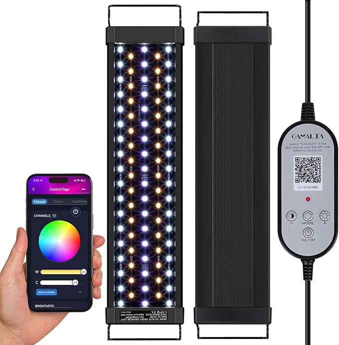 22W Smart Bluetooth App-Controlled Aquarium Light - Customizable Light Colors,Timeable,24/7 User-Defined Sunrise/Sunset Simulation,Tropical Lighting Mode,Suitable for 24-30" Fish Tanks