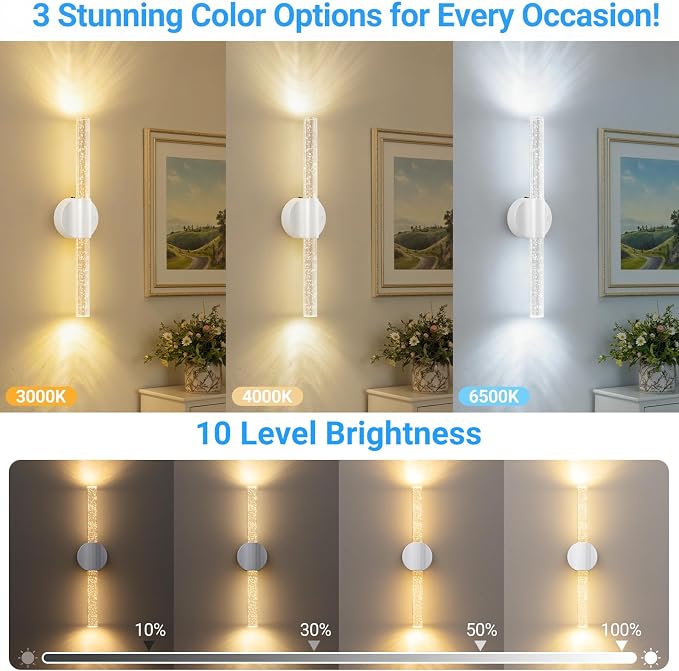 VerRon Peel and Stick Rechargeable Magnetic Wireless Wall Sconces Set of 2 | Linear Wall Lights with Remote&Touch Control, 3CCT&Dimmable Battery Powered Vanity Wall Lamp for Bedroom Living Room