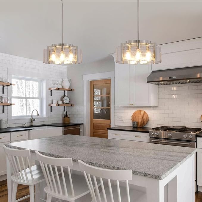 Nickel Chandeliers for Dining Room Light Fixture, 4 Light Entryway Light Fixture, Adjustable Pendant Lights Kitchen Island Modern Farmhouse Kitchen Foyer Chandelier for Entryway, Bedroom, Bathroom