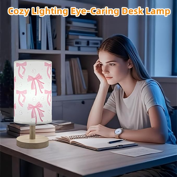 Pink Bow Table Lamp 3 Colors Mode Desk Lamp for Kids Bedroom Bedsdie Lamp | Girls Room Decorative Lights with Cartoon Lampshade,Nightstand Night Light for Girls & Boys Birthday Gift for Home Decoration