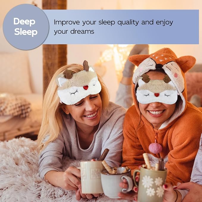 Christmas Reindeer Sleep Mask Cute Antler Eye Masks Sleeping Soft Plush Cartoon Blindfold Funny Animal Eye Cover Xmas Presents for Women Men (Xmas Reindeer,White)