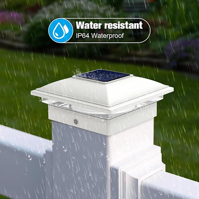 VOLISUN White Solar Post Cap Lights, Warm White Fence Lights 8 Pack | Solar powered waterproof lamps fit 4x4/6x6 wooden & 4x4/5x5 vinyl posts for garden, patio, porch and backyard use